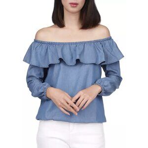 NWT MICHAEL Michael Kors Chambray Ruffle Off the Shoulder Top Sz. 2X